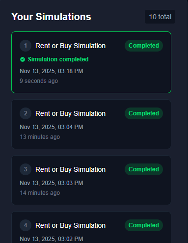 Dashboard with multiple scenarios